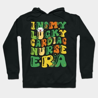 In My Lucky Cardiac Nurse Era Saint Patrick Day Retro Groovy Hoodie